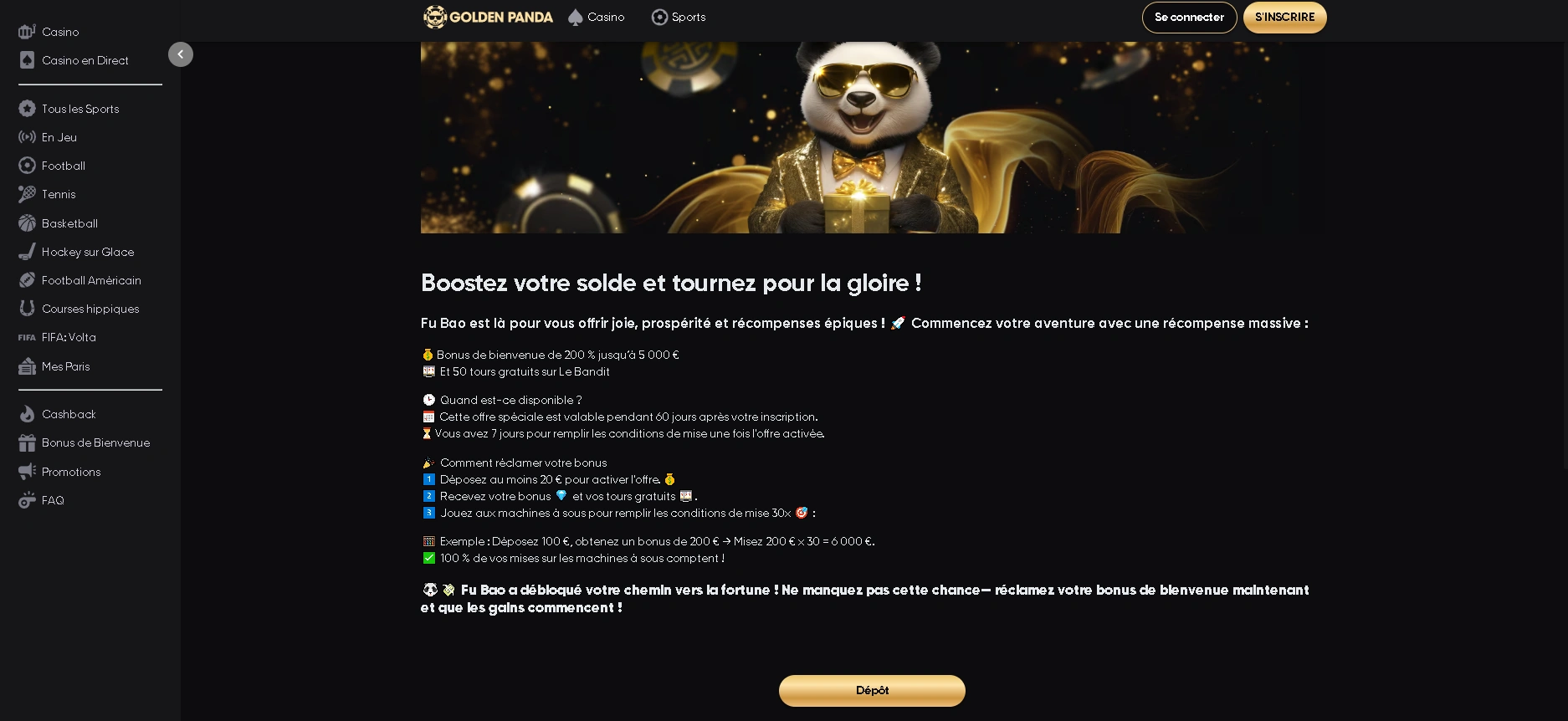 Offres et récompenses exclusives au Golden Panda casino